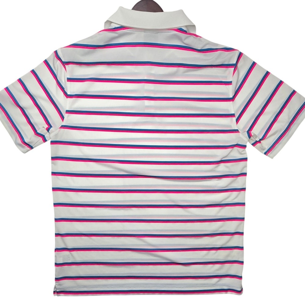 Nike Golf Dri-FIT Mens Large White Pink Blue Striped Polo Shirt 520560-101 - Picture 2 of 12